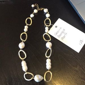 NWT Genuine White Baroque Pearl Link Necklace